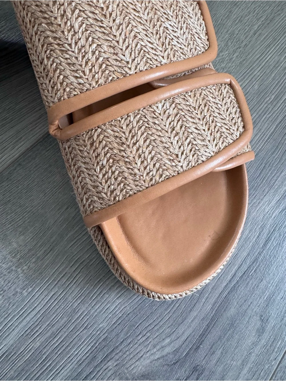 Silent D Platform Slide Sandals Tan Rafia Braided Espadrille 38/7 Summer Resort